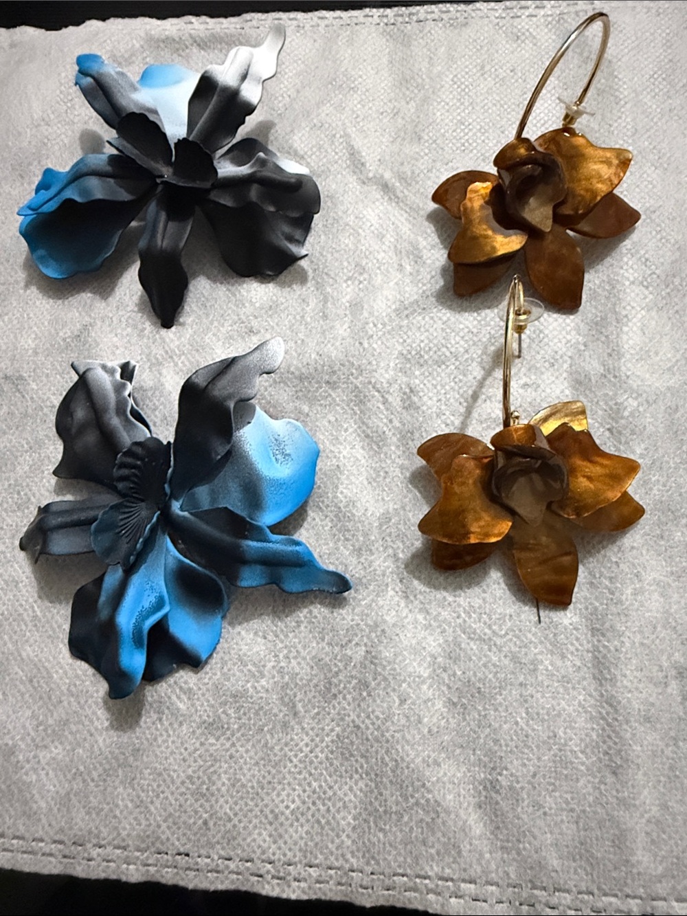 Blue & bronze Floral Earrings